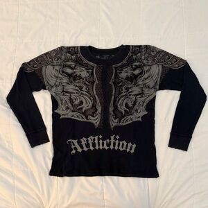 Affliction Black Shirt with Intricate Lion Artwork - SIZE XL